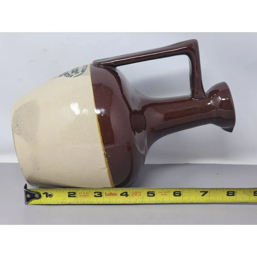 Vintage Two-Tone Brown & Cream Stoneware‎ Jug With Handle Federal Law Stamp